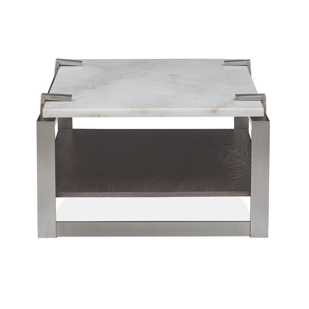 Pearl White And Roasted Almond And Brushed Platinum Rectangular Cocktail Table