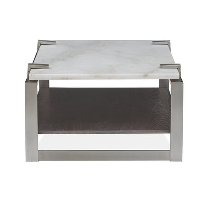 Pearl White And Roasted Almond And Brushed Platinum Rectangular Cocktail Table