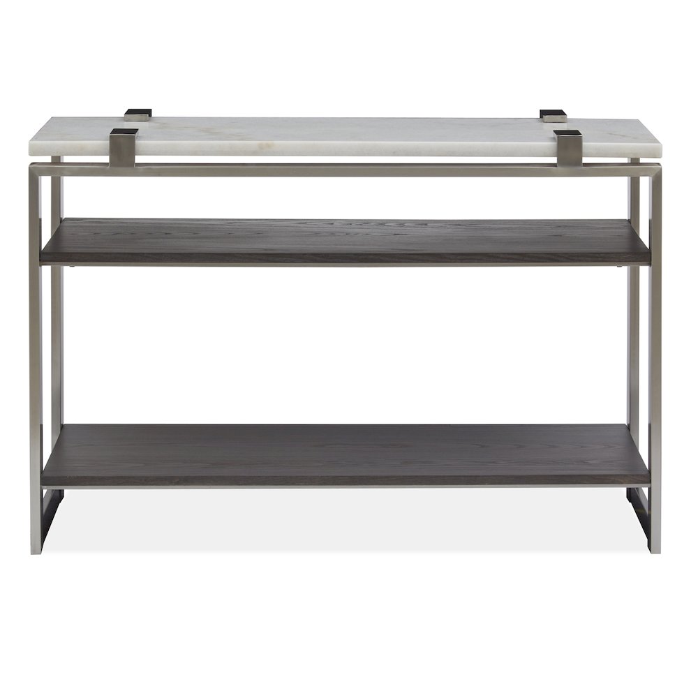 Pearl White And Roasted Almond And Brushed Platinum Rectangular Sofa Table