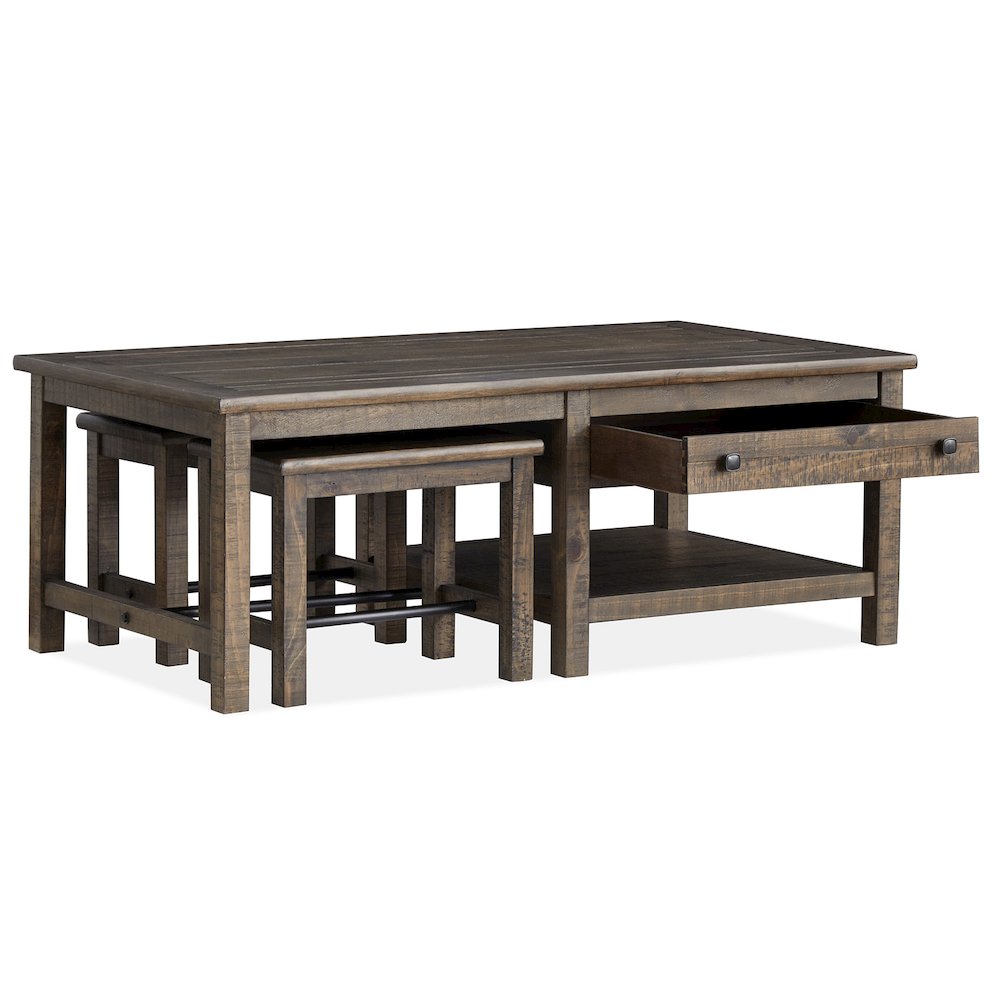 Smithton Homestead Brown Rectangular Cocktail Table With 2 Stools
