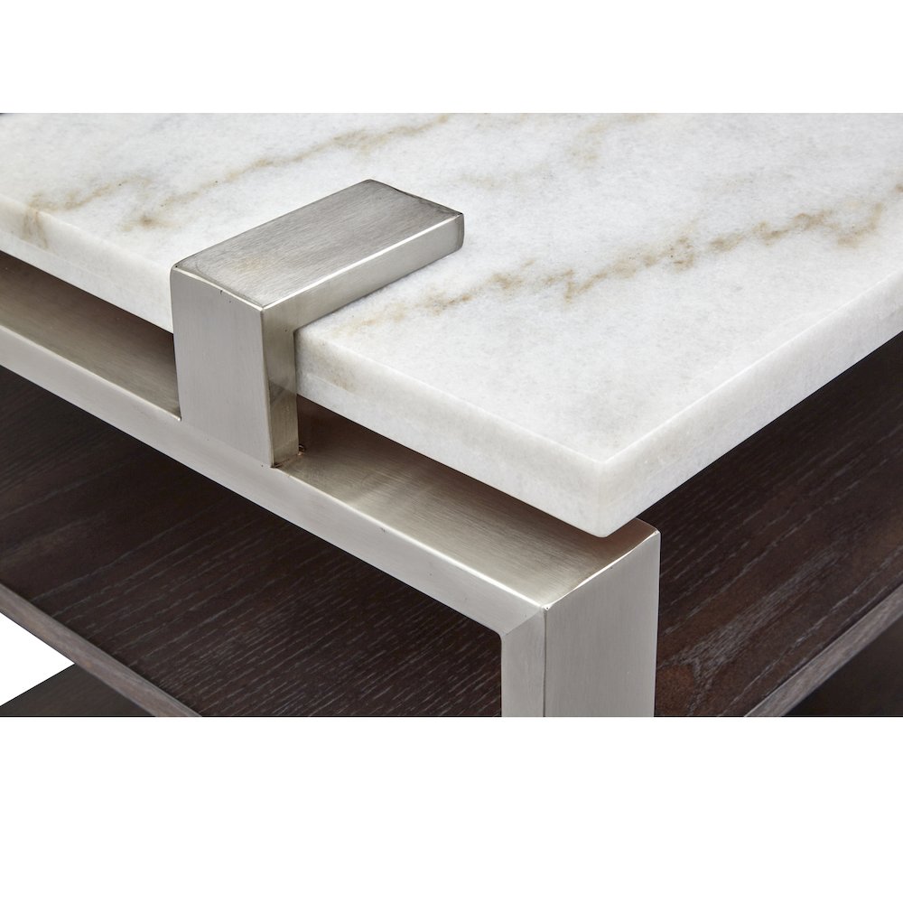Pearl White And Roasted Almond And Brushed Platinum Rectangular End Table