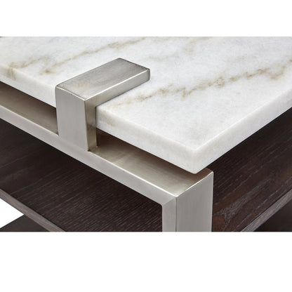 Pearl White And Roasted Almond And Brushed Platinum Rectangular End Table