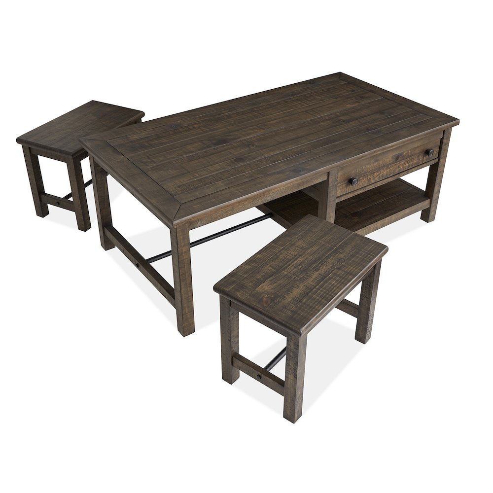 Smithton Homestead Brown Rectangular Cocktail Table With 2 Stools