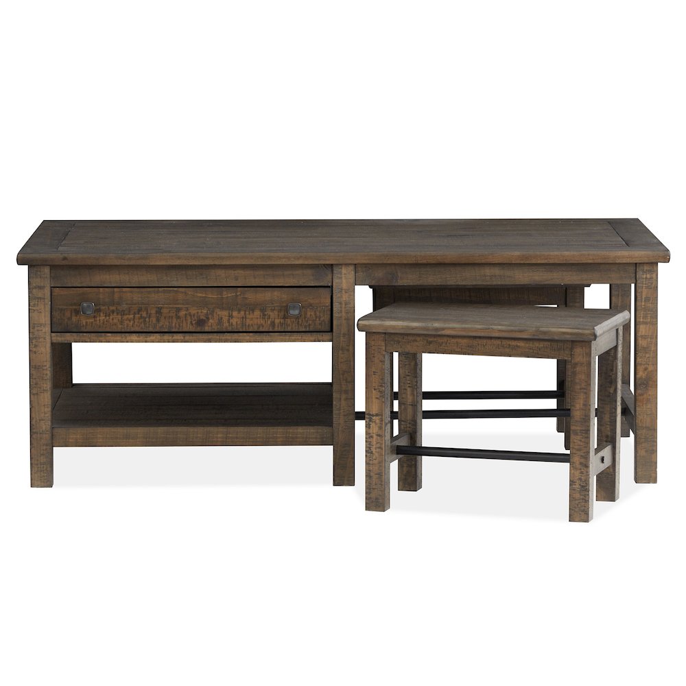 Smithton Homestead Brown Rectangular Cocktail Table With 2 Stools