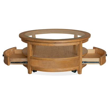 Durant Honey Brown Round Cocktail Table With Casters