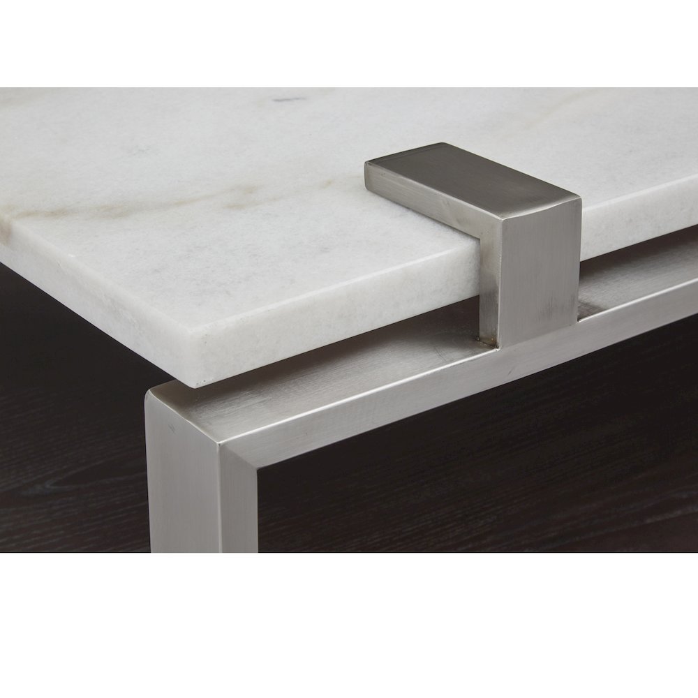 Pearl White And Roasted Almond And Brushed Platinum Rectangular Cocktail Table
