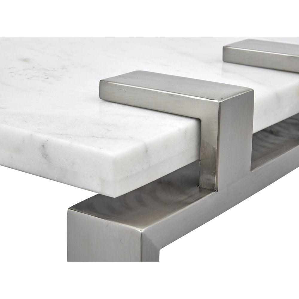 Pearl White And Roasted Almond And Brushed Platinum Rectangular Accent Table