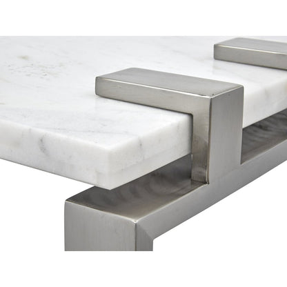 Pearl White And Roasted Almond And Brushed Platinum Rectangular Accent Table