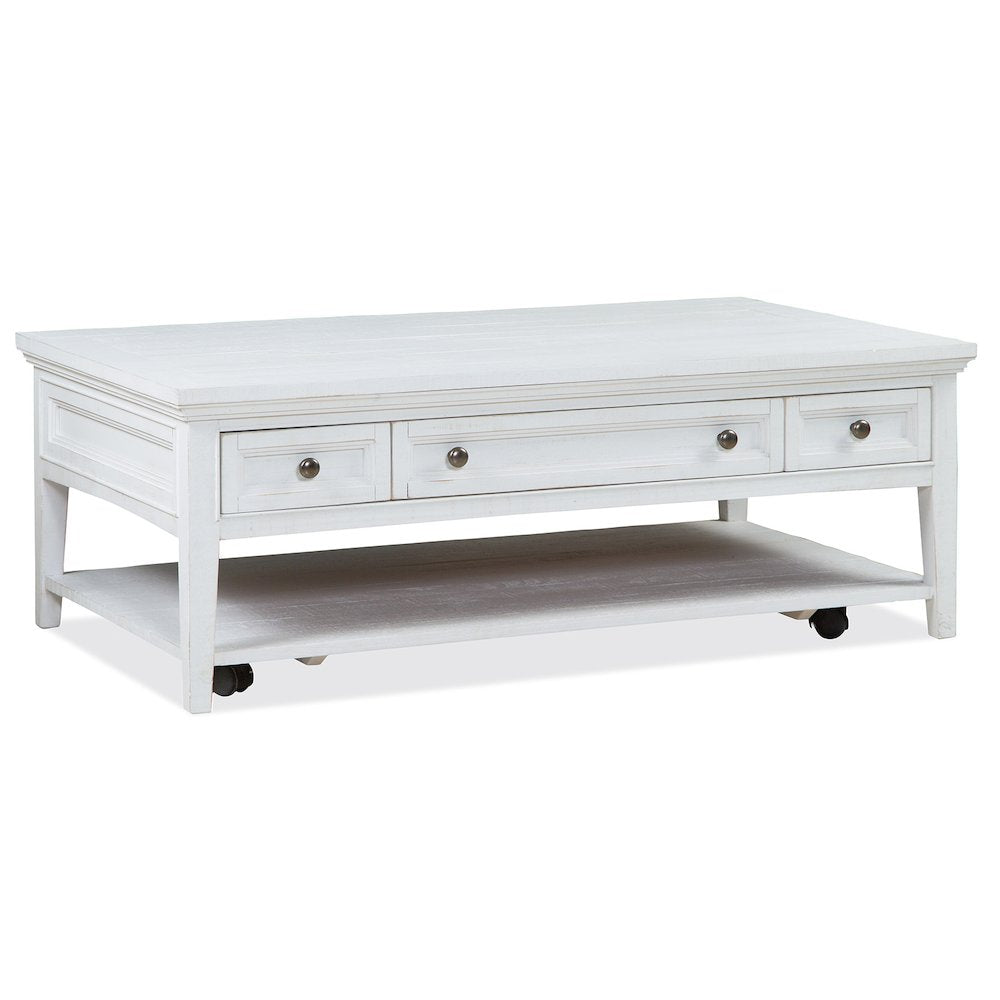 Heron Cove Chalk White Rectangular Cocktail Table With Casters