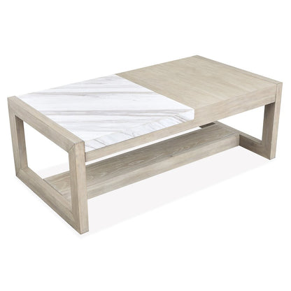 Preston Gallery Buff And Antique Silver Rectangular Cocktail Table