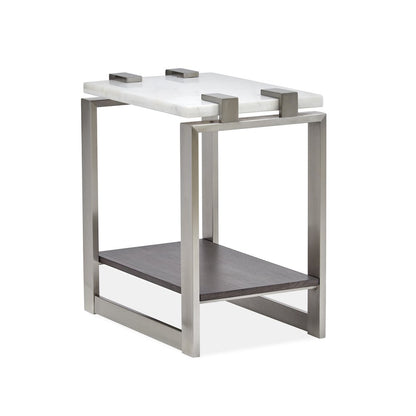 Pearl White And Roasted Almond And Brushed Platinum Rectangular Accent Table