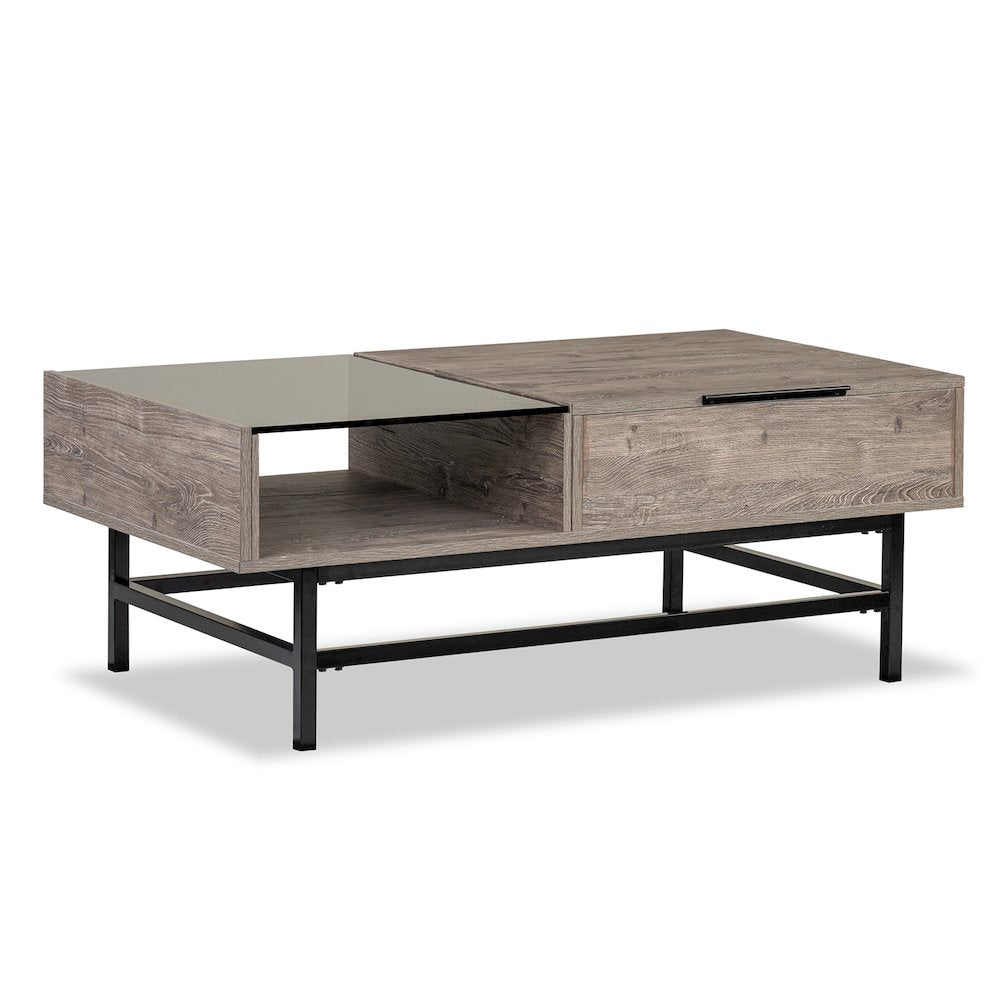 Fenwick Whitetail Brown And Smoke Glass Rectangular Lift Top Cocktail Table