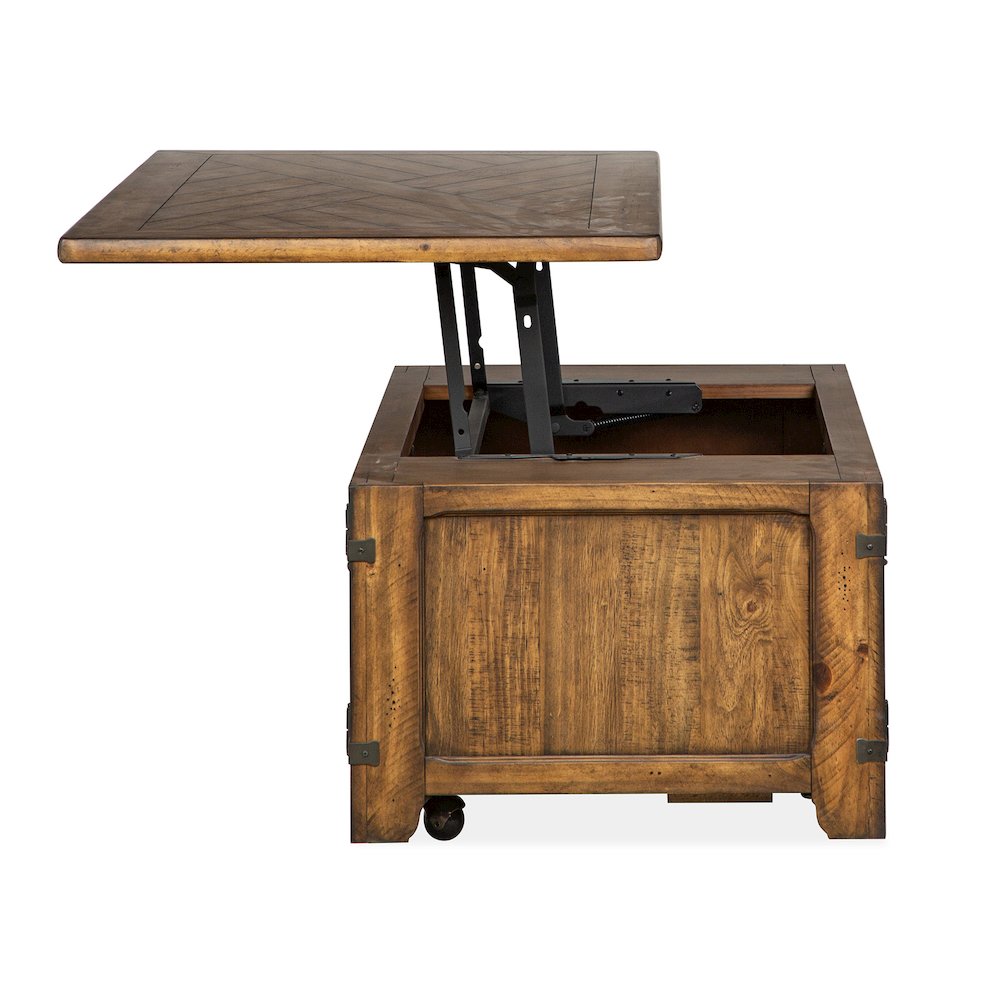 Chesterfield Farmhouse Timber Lift Top Storage Cocktail Table With Casters