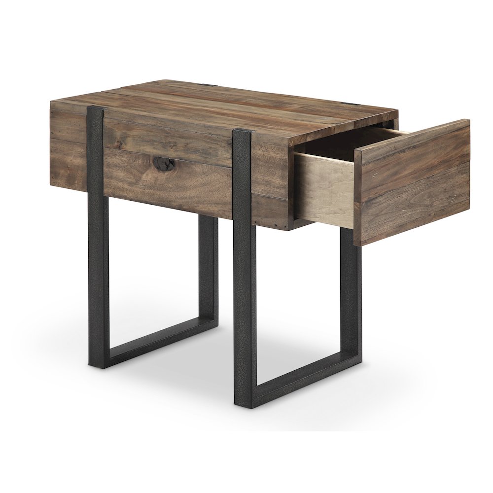 Prescott Rustic Honey And Distressed Iron Chairside End Table
