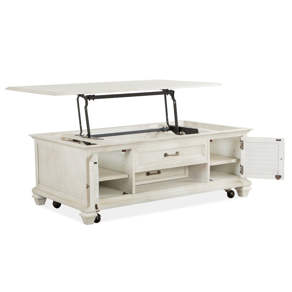 Newport Alabaster Lift Top Storage Cocktail Table With Casters