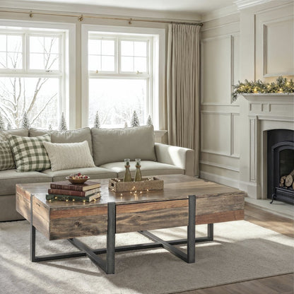 Prescott Rustic Honey And Distressed Iron Rectangular Cocktail Table