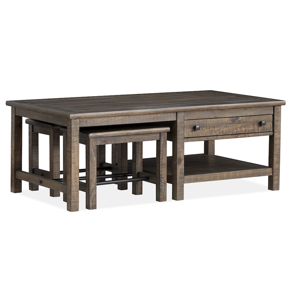 Smithton Homestead Brown Rectangular Cocktail Table With 2 Stools