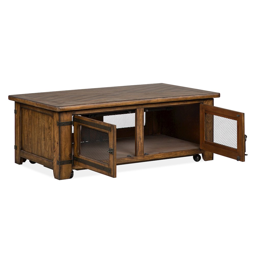Chesterfield Farmhouse Timber Lift Top Storage Cocktail Table With Casters