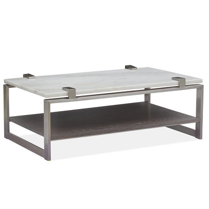 Pearl White And Roasted Almond And Brushed Platinum Rectangular Cocktail Table