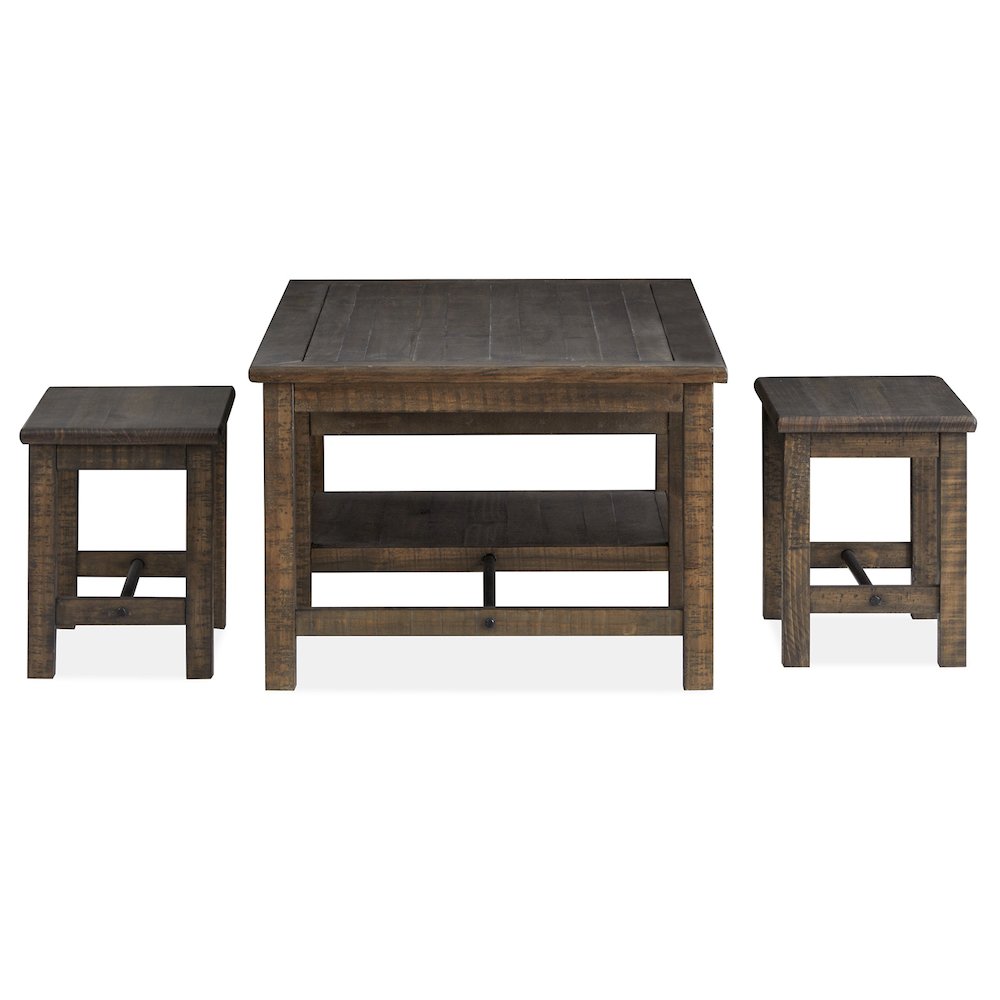 Smithton Homestead Brown Rectangular Cocktail Table With 2 Stools