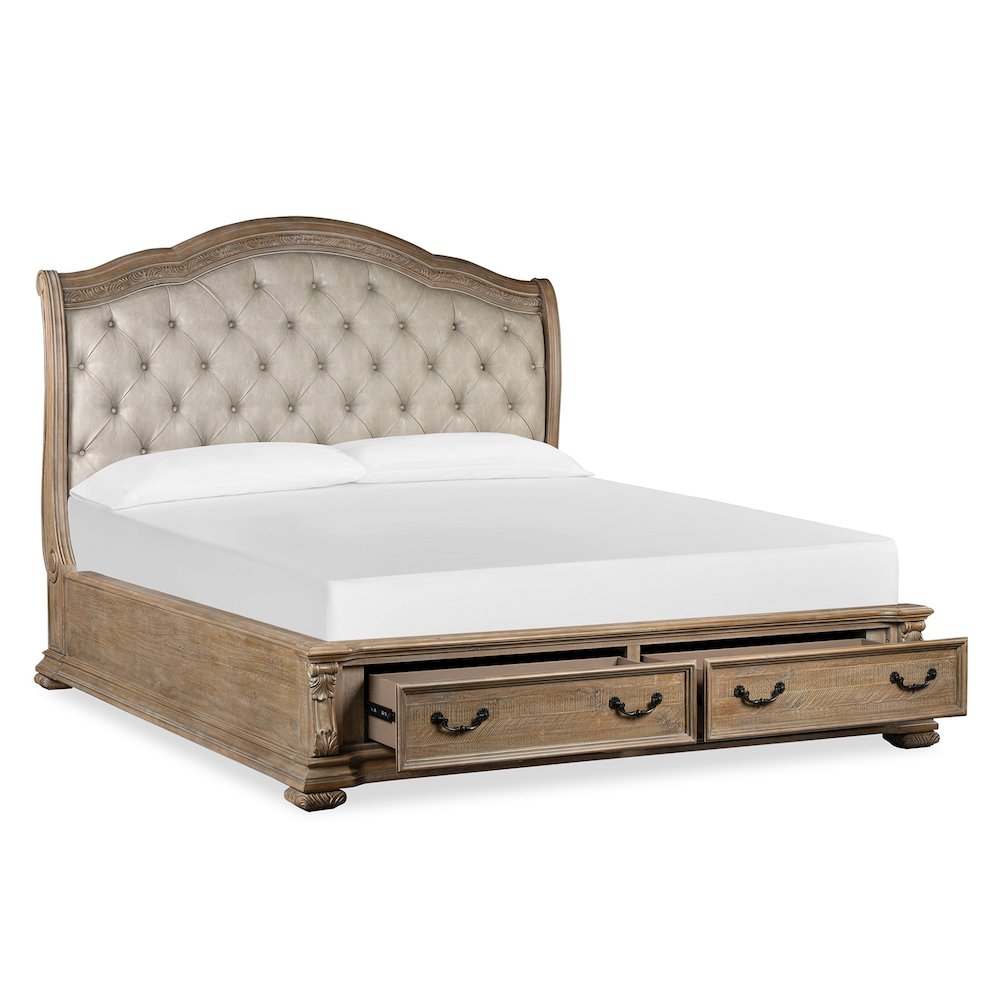 Marisol Fawn Queen Upholstered Sleigh Storage Bed