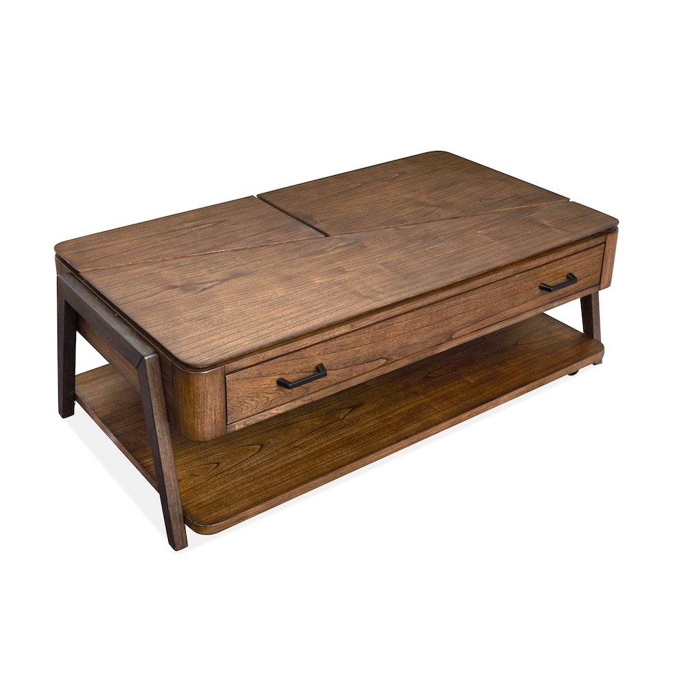 Milk Chocolate And Dark Chocolate Lift Top Storage Cocktail Table With Casters