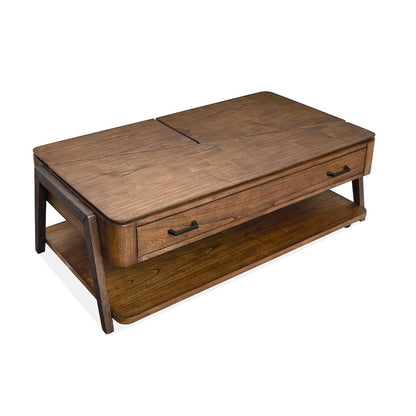 Milk Chocolate And Dark Chocolate Lift Top Storage Cocktail Table With Casters