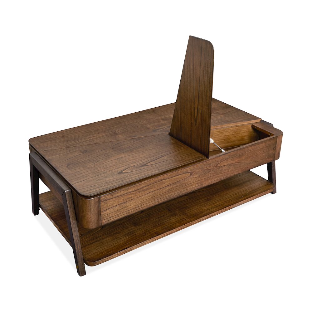 Milk Chocolate And Dark Chocolate Lift Top Storage Cocktail Table With Casters