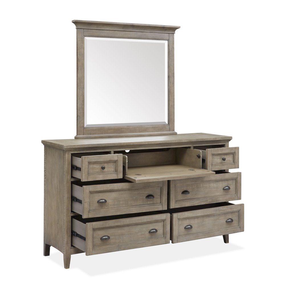 Paxton Place Dovetail Grey Drawer Dresser With Landscape Mirror