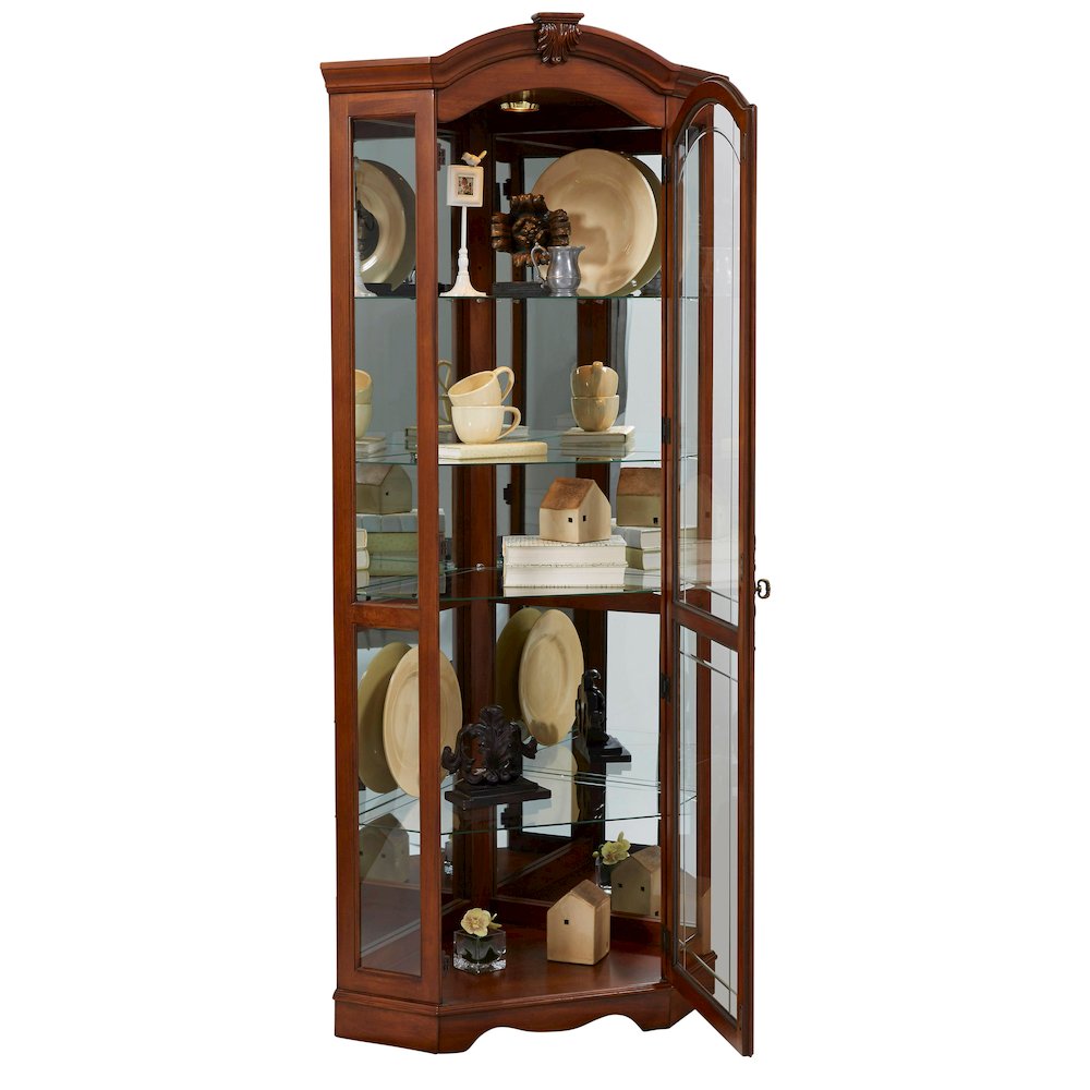 Pulaski Curios Warm Cherry Brown Mirrored Corner Curio Cabinet