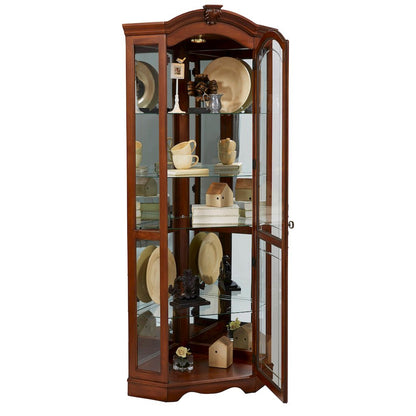 Pulaski Curios Warm Cherry Brown Mirrored Corner Curio Cabinet