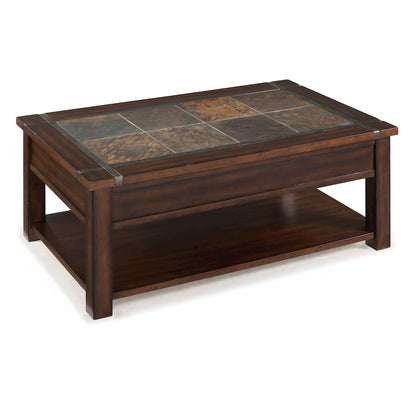 Roanoke Cherry And Slate Rectangular Lift Top Cocktail Table With Casters