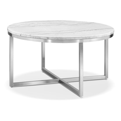 Esme White Marble And Brushed Nickel Round Cocktail Table