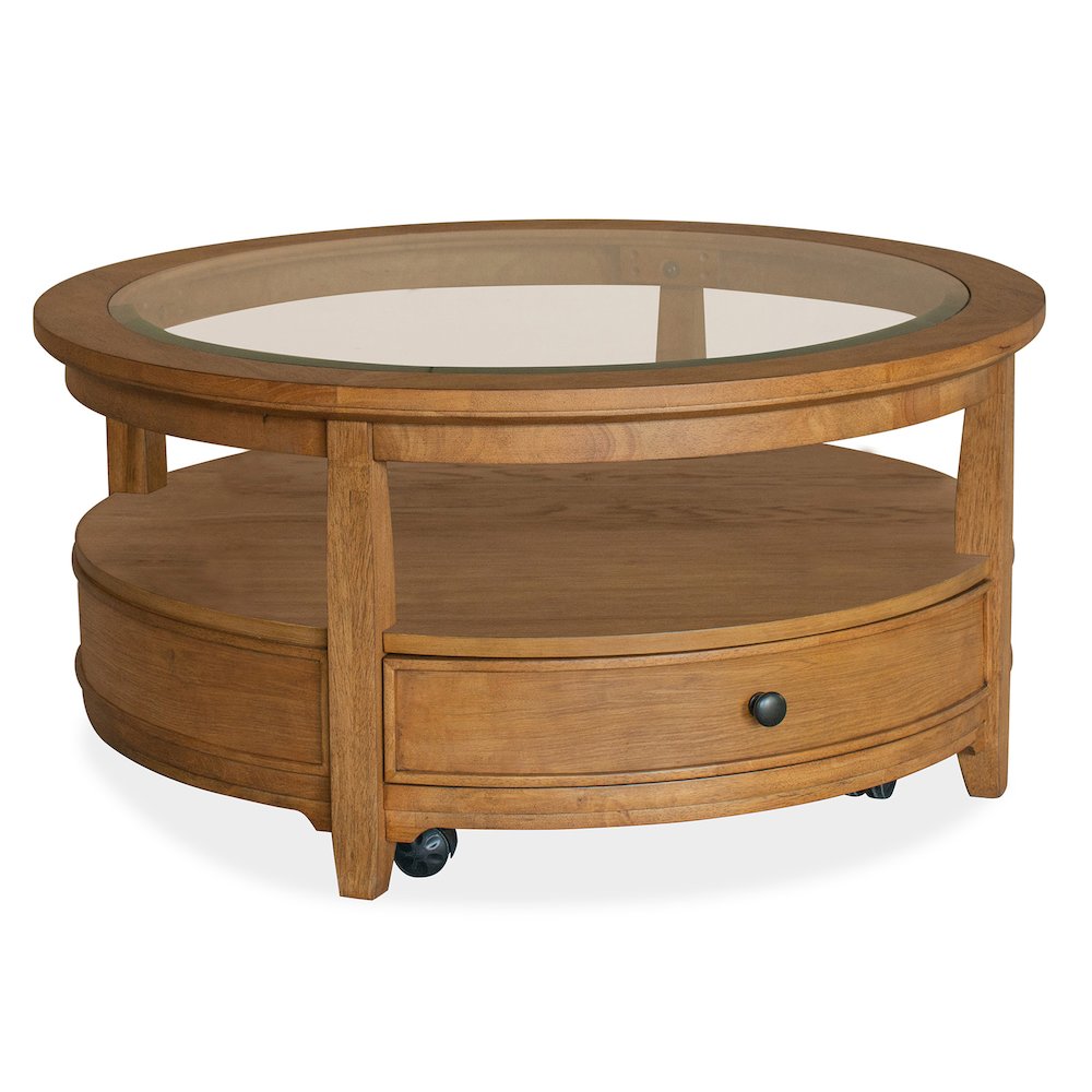 Durant Honey Brown Round Cocktail Table With Casters