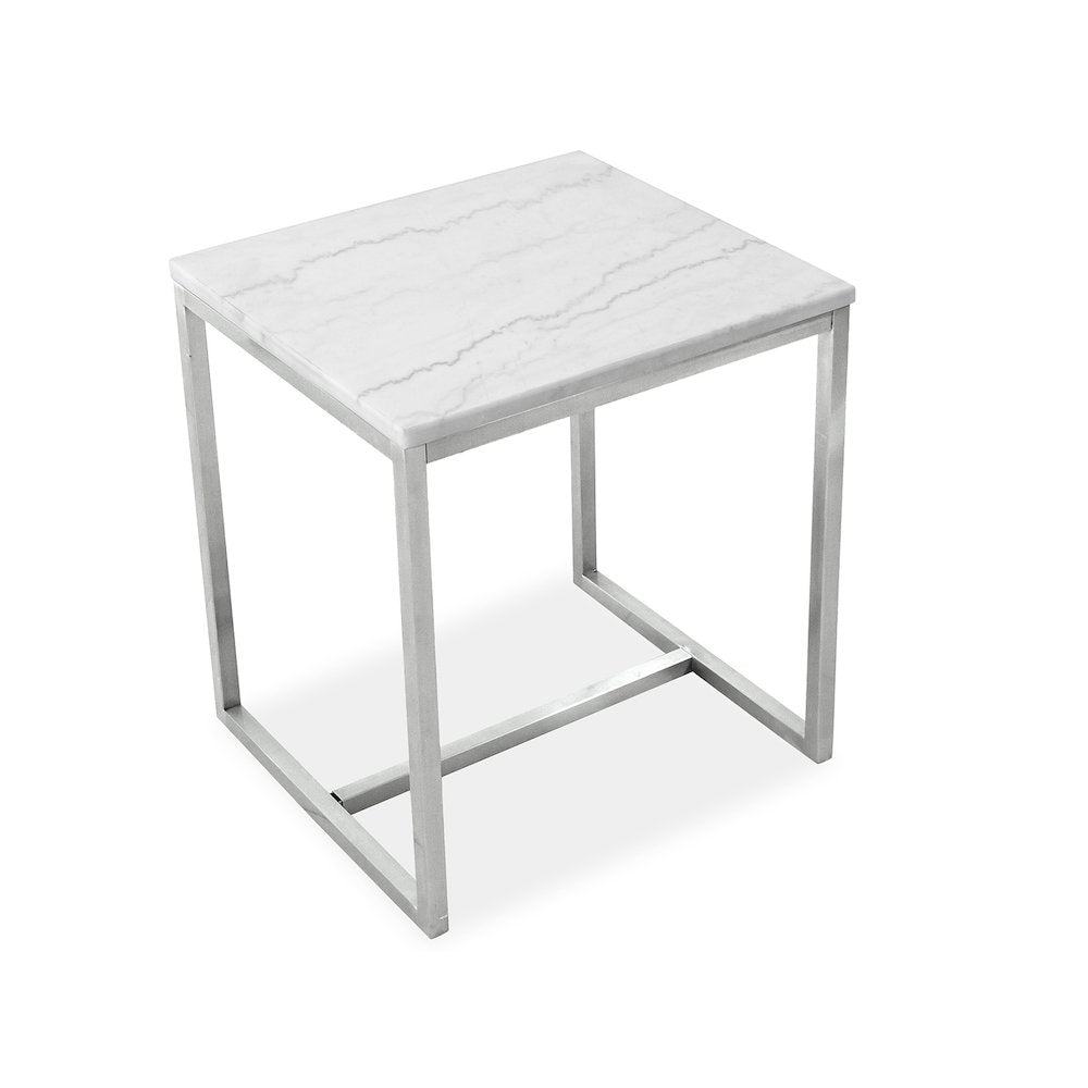 Esme White Marble And Brushed Nickel Rectangular End Table