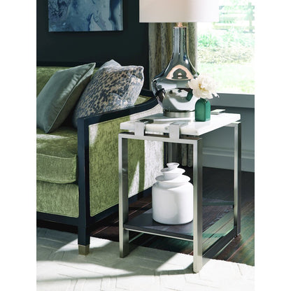 Pearl White And Roasted Almond And Brushed Platinum Rectangular Accent Table
