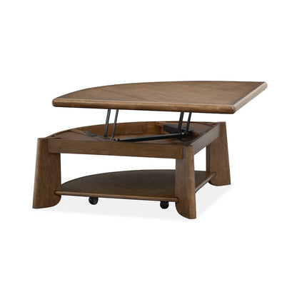 Tanner Tawny Brown Pie Shaped Lift Top Cocktail Table With Casters