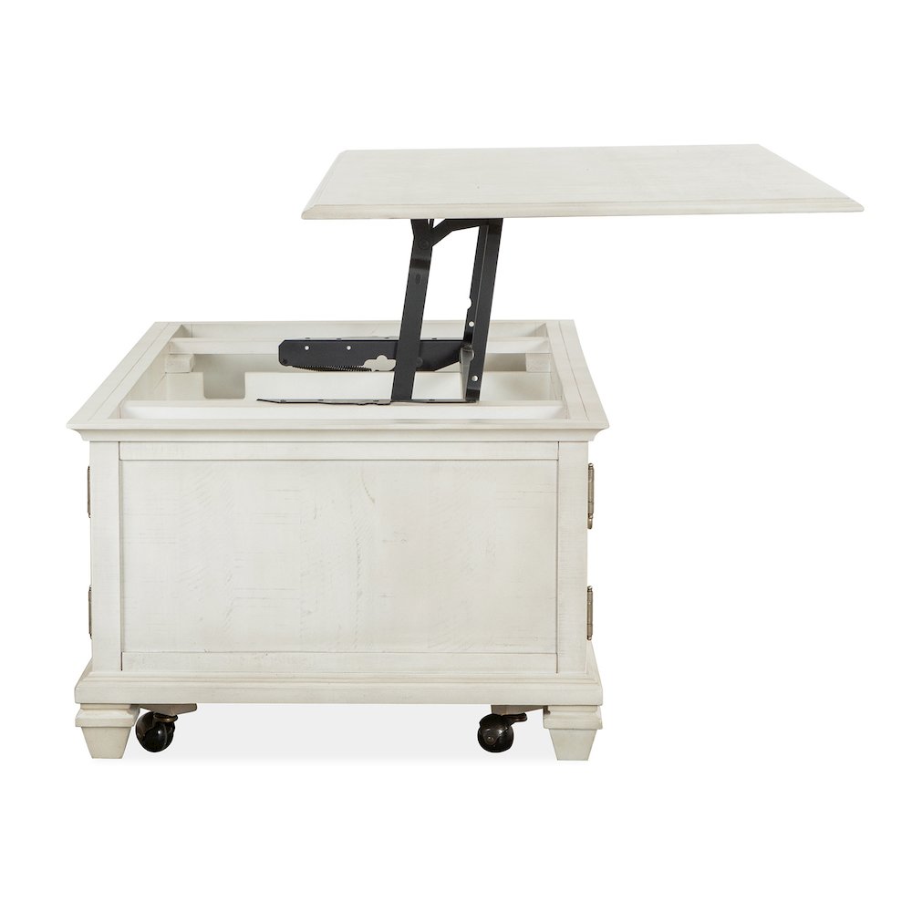 Newport Alabaster Lift Top Storage Cocktail Table With Casters