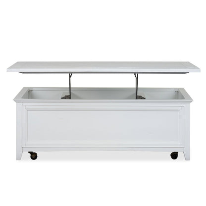 Heron Cove Chalk White Lift Top Storage Cocktail Table With Casters
