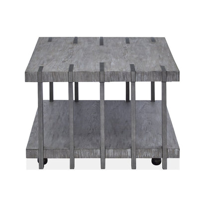 Weathered Gravel And Satin Bronze Rectangular Cocktail Table With Casters