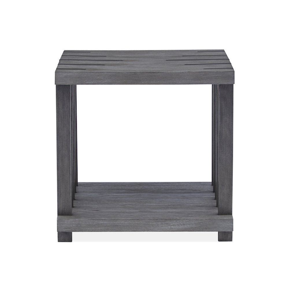 Eldridge Weathered Gravel And Satin Bronze Rectangular End Table