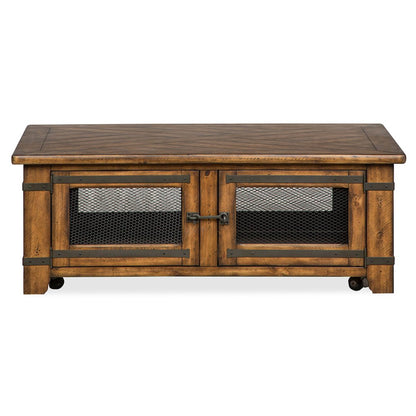 Chesterfield Farmhouse Timber Lift Top Storage Cocktail Table With Casters