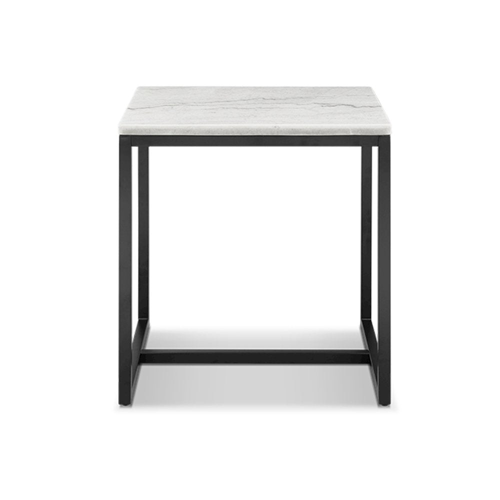Torin White Marble And Matte Black Rectangular End Table