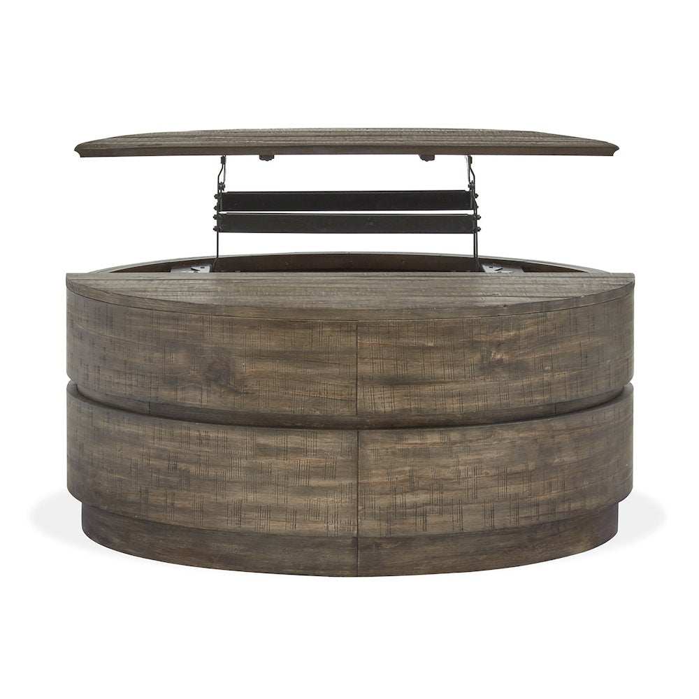 Baisden Tobacco Round Lift Top Cocktail Table With Casters