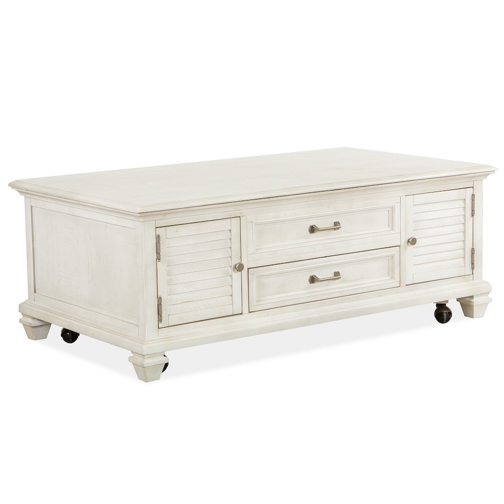 Newport Alabaster Lift Top Storage Cocktail Table With Casters
