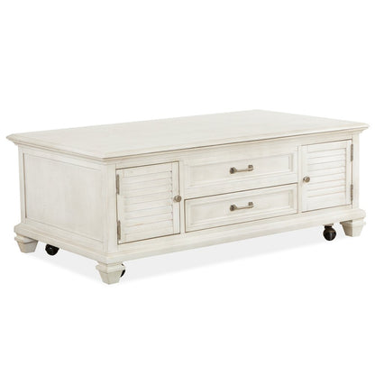 Newport Alabaster Lift Top Storage Cocktail Table With Casters