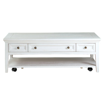 Heron Cove Chalk White Rectangular Cocktail Table With Casters