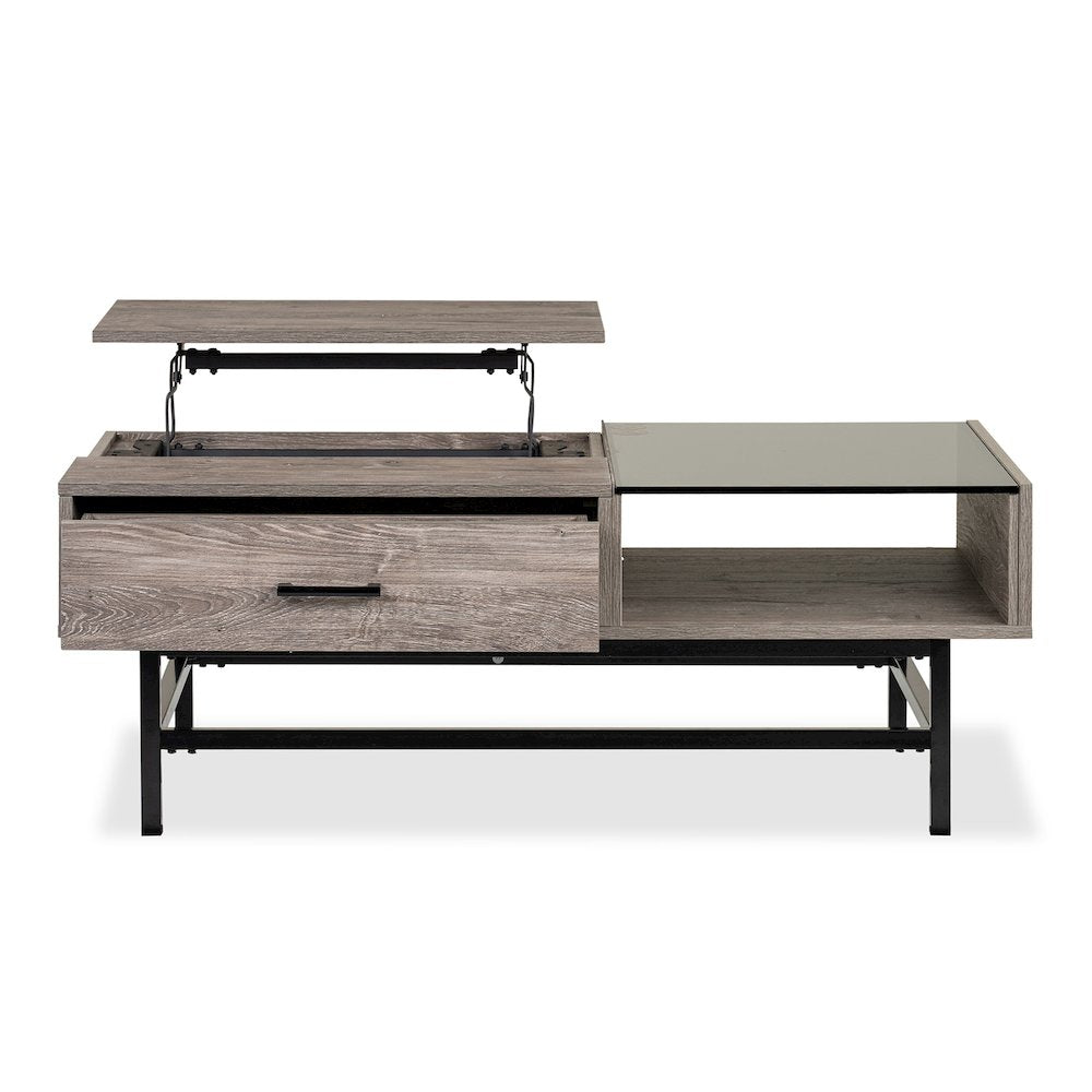 Fenwick Whitetail Brown And Smoke Glass Rectangular Lift Top Cocktail Table