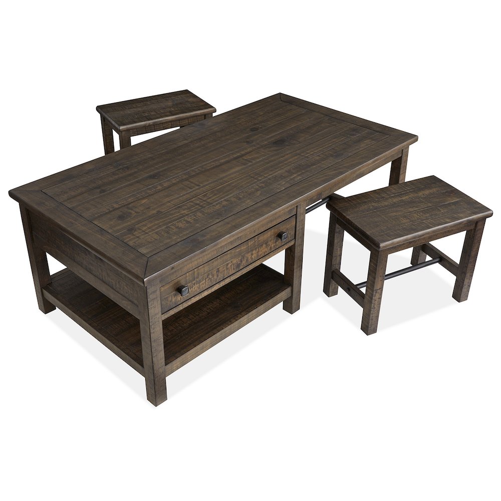 Smithton Homestead Brown Rectangular Cocktail Table With 2 Stools