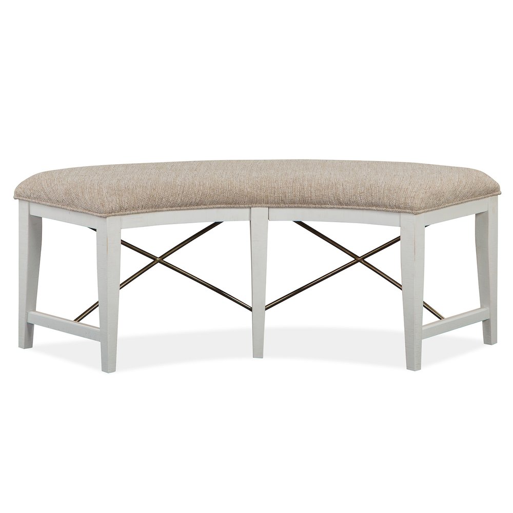 Heron Cove Chalk White And Dovetail Grey Upholstered Curved Bench